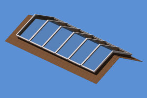 rendering drawing of roof with large continuous ridge skylight from Skyline Sky-Lites