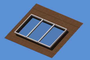 drawing of roof with three skylights inside from Skyline Sky-Lites