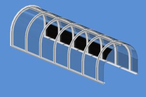 computer generated rendering of curved walkway skylight from Skyline Sky-Lites